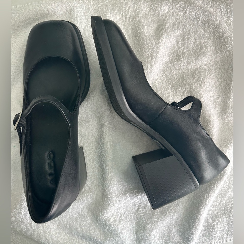 Aldo Black Square-Toe Mary Jane Flats - Picture 8 of 10